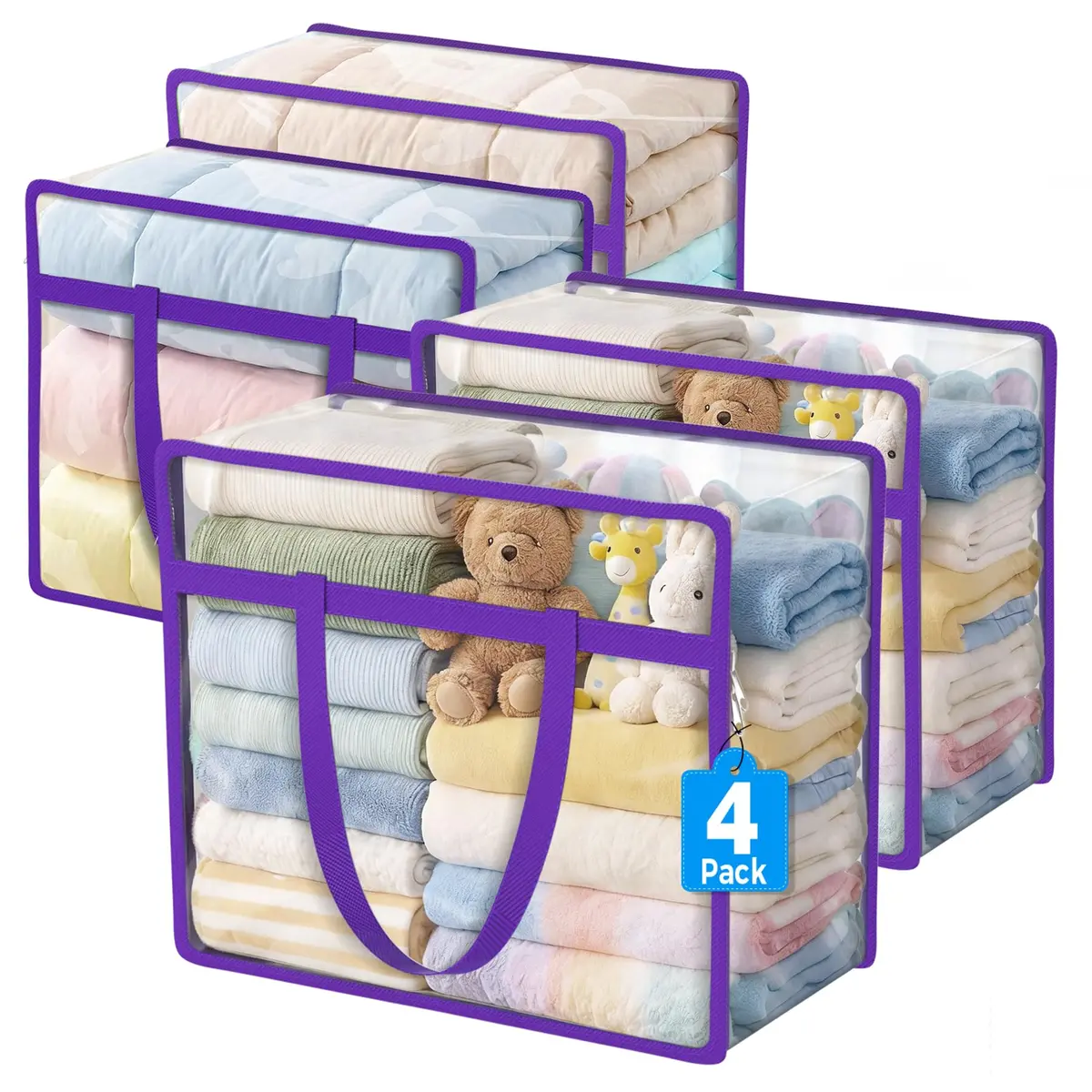 Budding Joy 4 Pack Clear Storage Bags for Clothes | 45L Closet Organizer & Storage - main product image