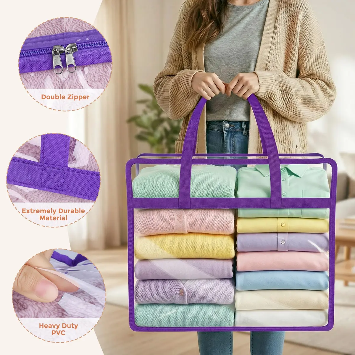 Budding Joy 4 Pack Clear Storage Bags for Clothes | 45L Closet Organizer & Storage - view 3