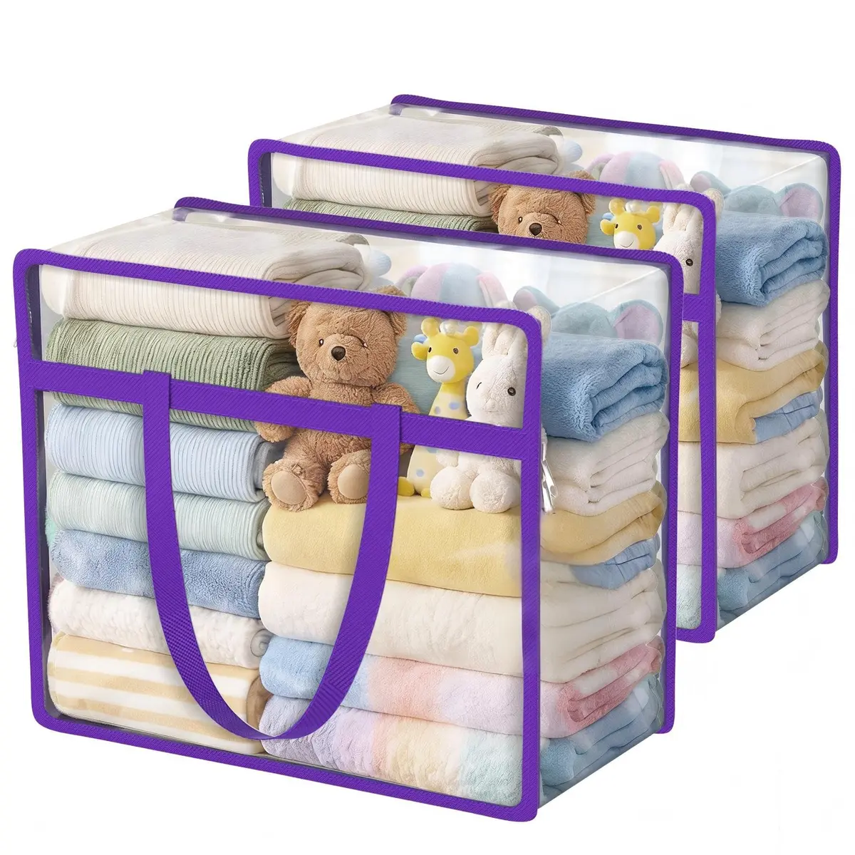 Budding Joy 2 Pack Clear Storage Bags for Clothes | 45L Closet Organizers & Storage, Heavy-Duty PVC, Zipper Closure - main product image