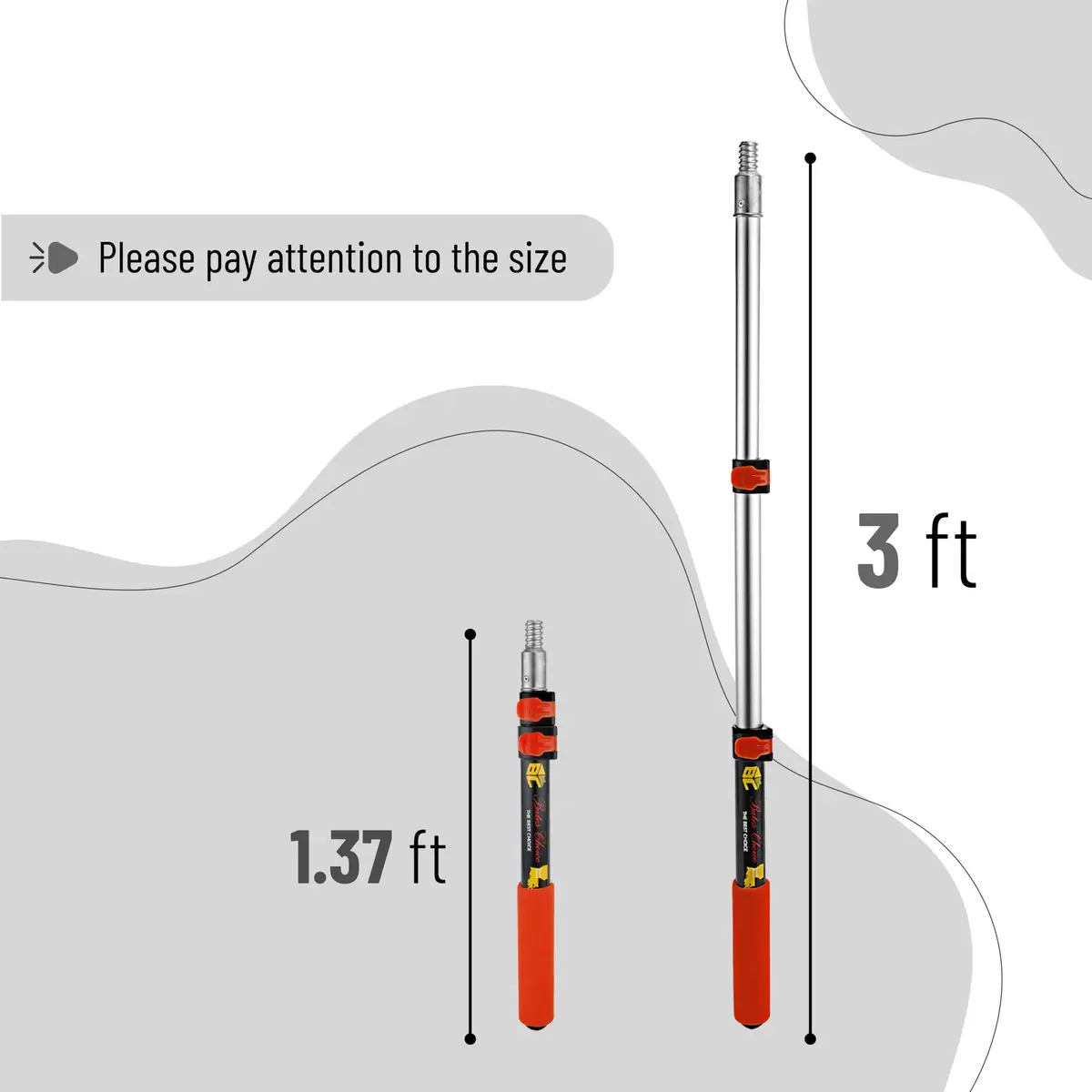 Bates Choice Telescopic Extension Pole, 3 Ft, Aluminum Alloy, Multi-Purpose with Flip-Lock for Painting, Dusting & Cleaning - view 2