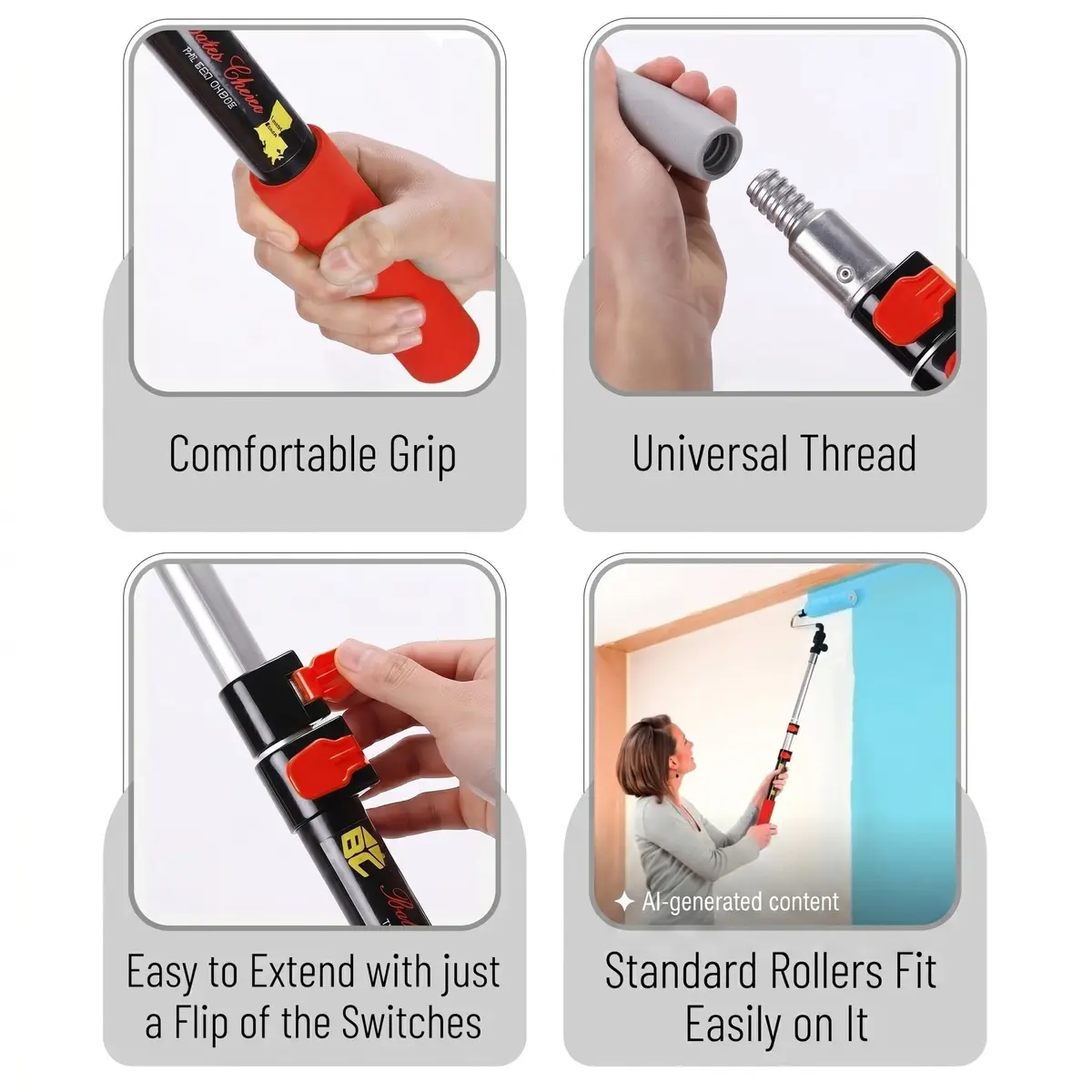 Bates Choice Telescopic Extension Pole, 3 Ft, Aluminum Alloy, Multi-Purpose with Flip-Lock for Painting, Dusting & Cleaning - view 4