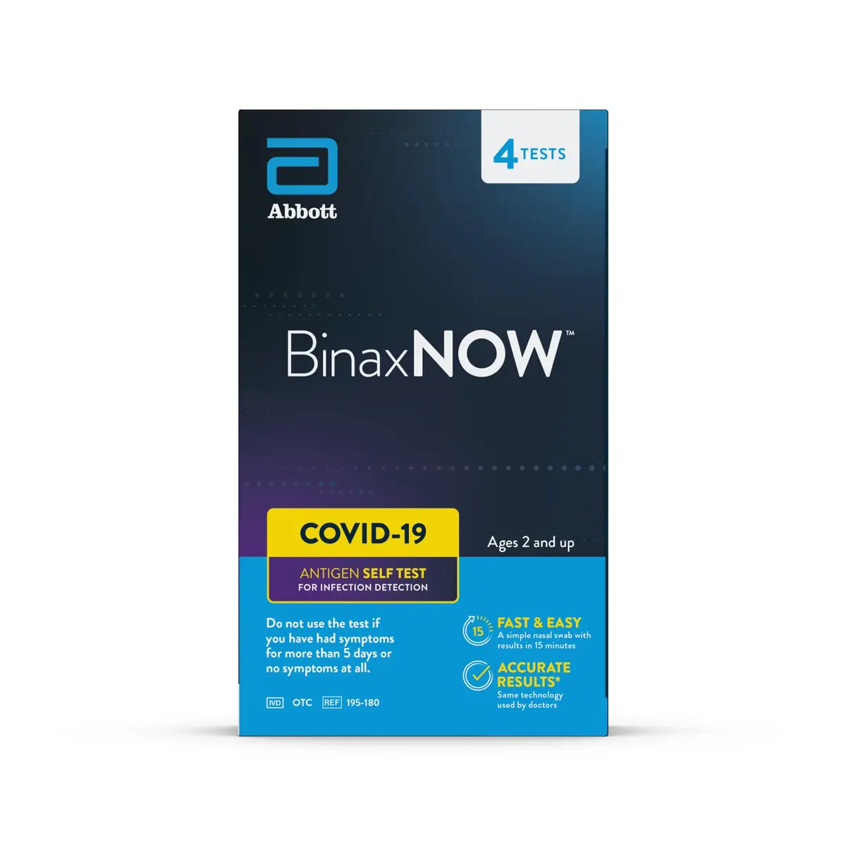 BinaxNOW COVID-19 Antigen Self Test | 4 Tests, 15-Min Results, Easy Home Use - main product image