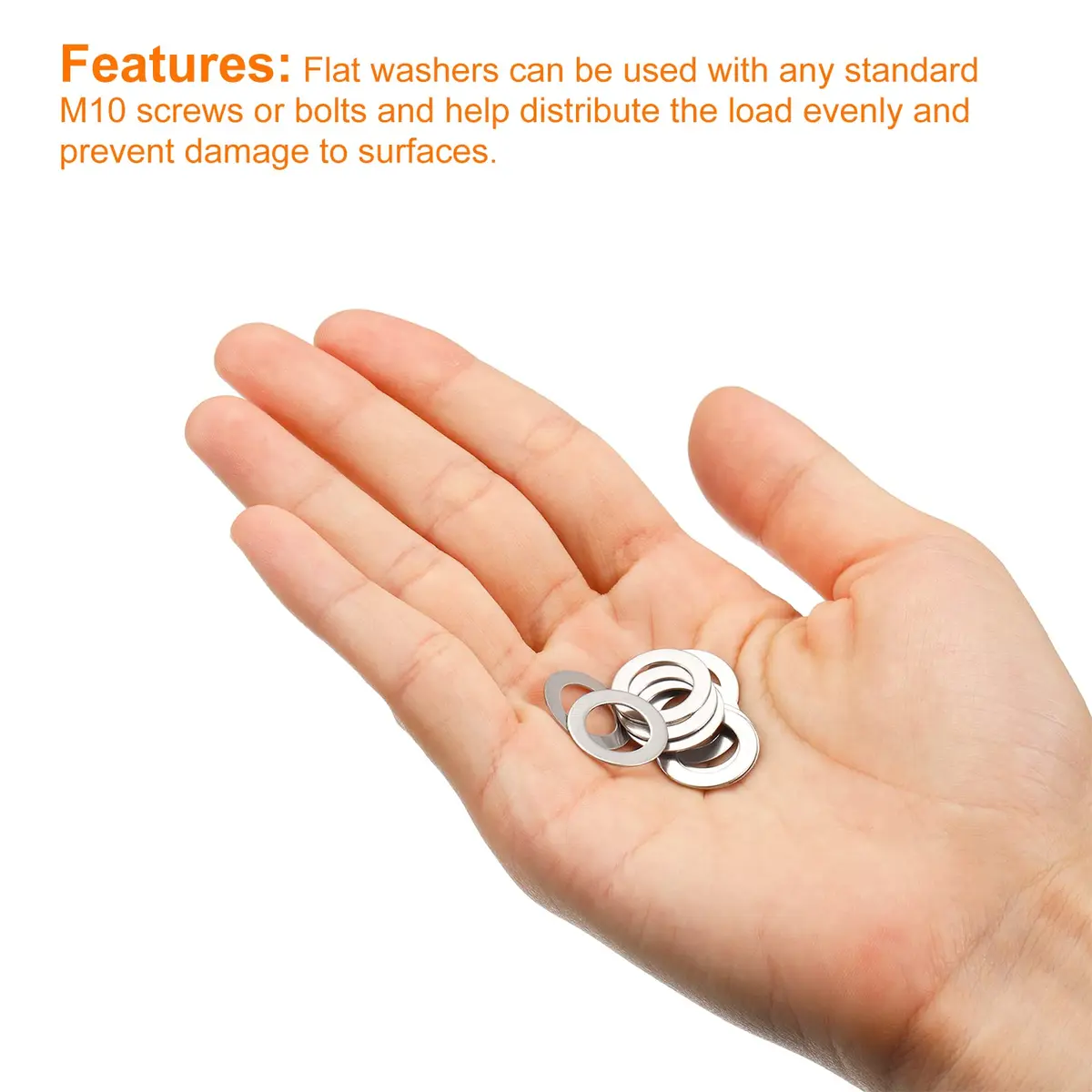 uxcell M10 304 Stainless Steel Flat Washers 50pcs 10x16x0.5mm | Corrosion-Resistant, Heavy Load Support - view 4