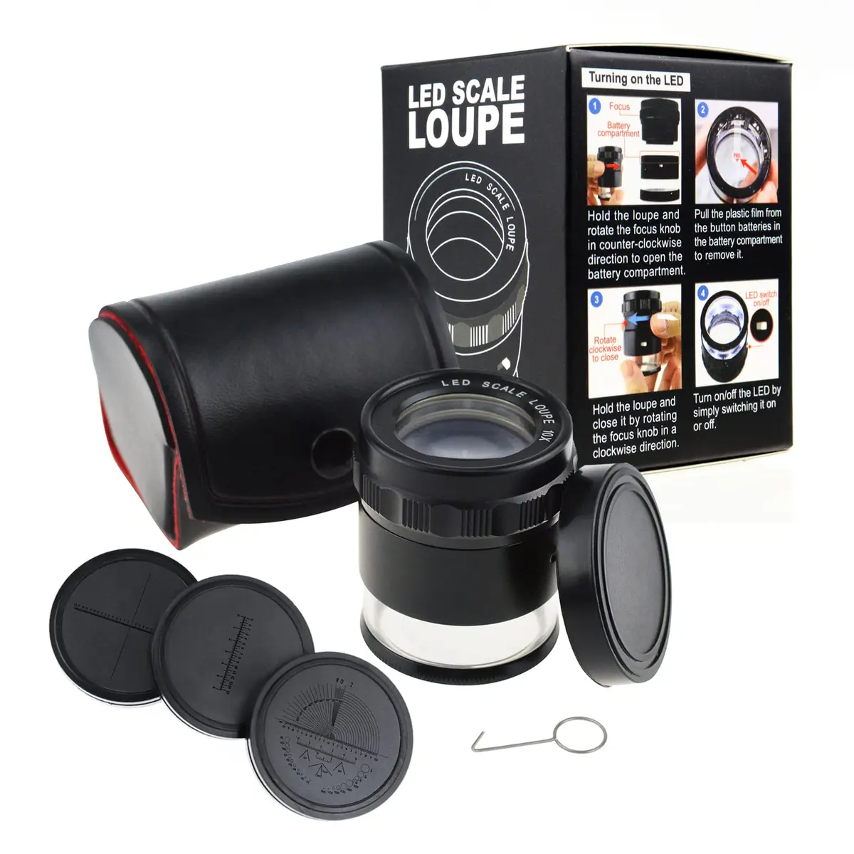 DANOPLUS Jewelers Loupe 10X Magnification with 8 LED Lights & 4 Glass Scale Lens, 0.98'' Field of View - view 3
