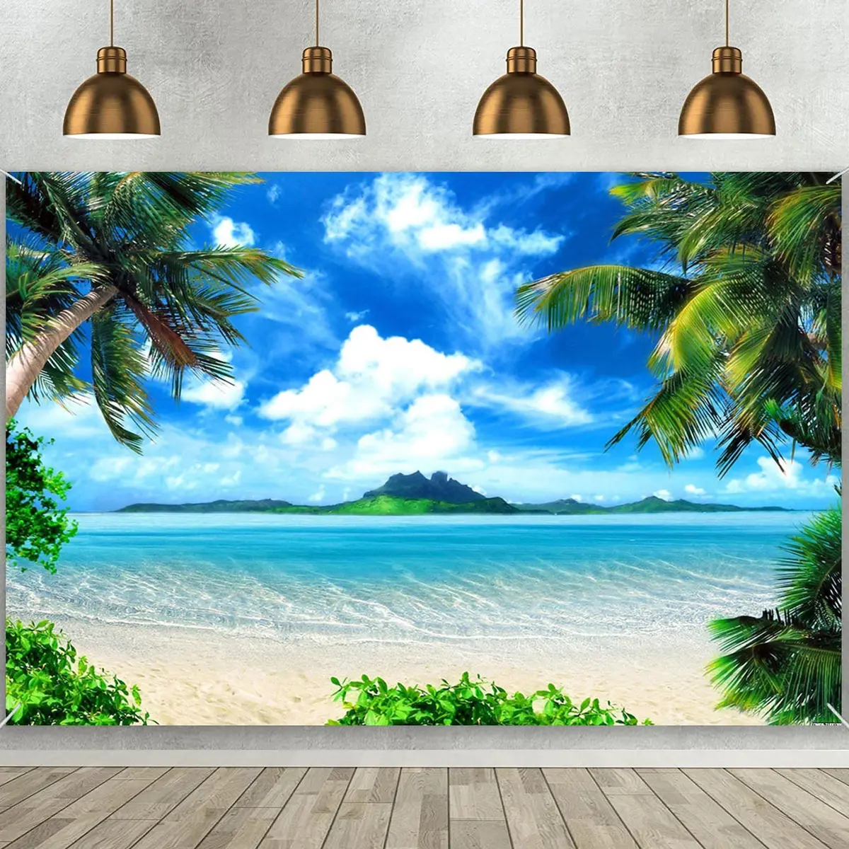 MAQTT Hawaiian Tropic Palm Tree Beach Ocean Blue Sky Backdrop 300x240 CM (10x8 FT) | Vibrant Polyester Photo Background - main product image