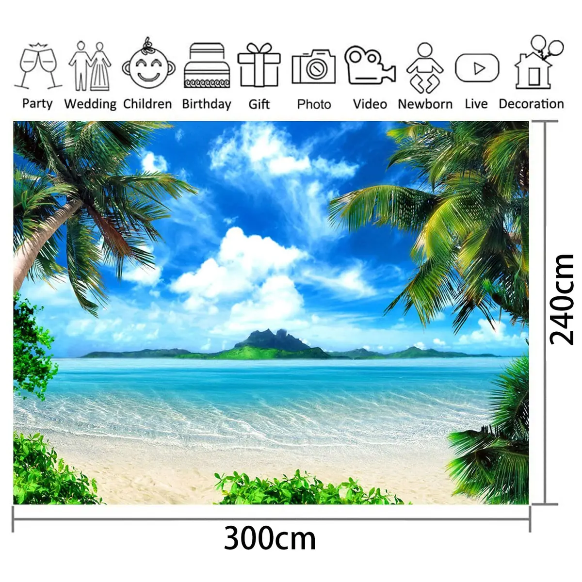 MAQTT Hawaiian Tropic Palm Tree Beach Ocean Blue Sky Backdrop 300x240 CM (10x8 FT) | Vibrant Polyester Photo Background - view 6