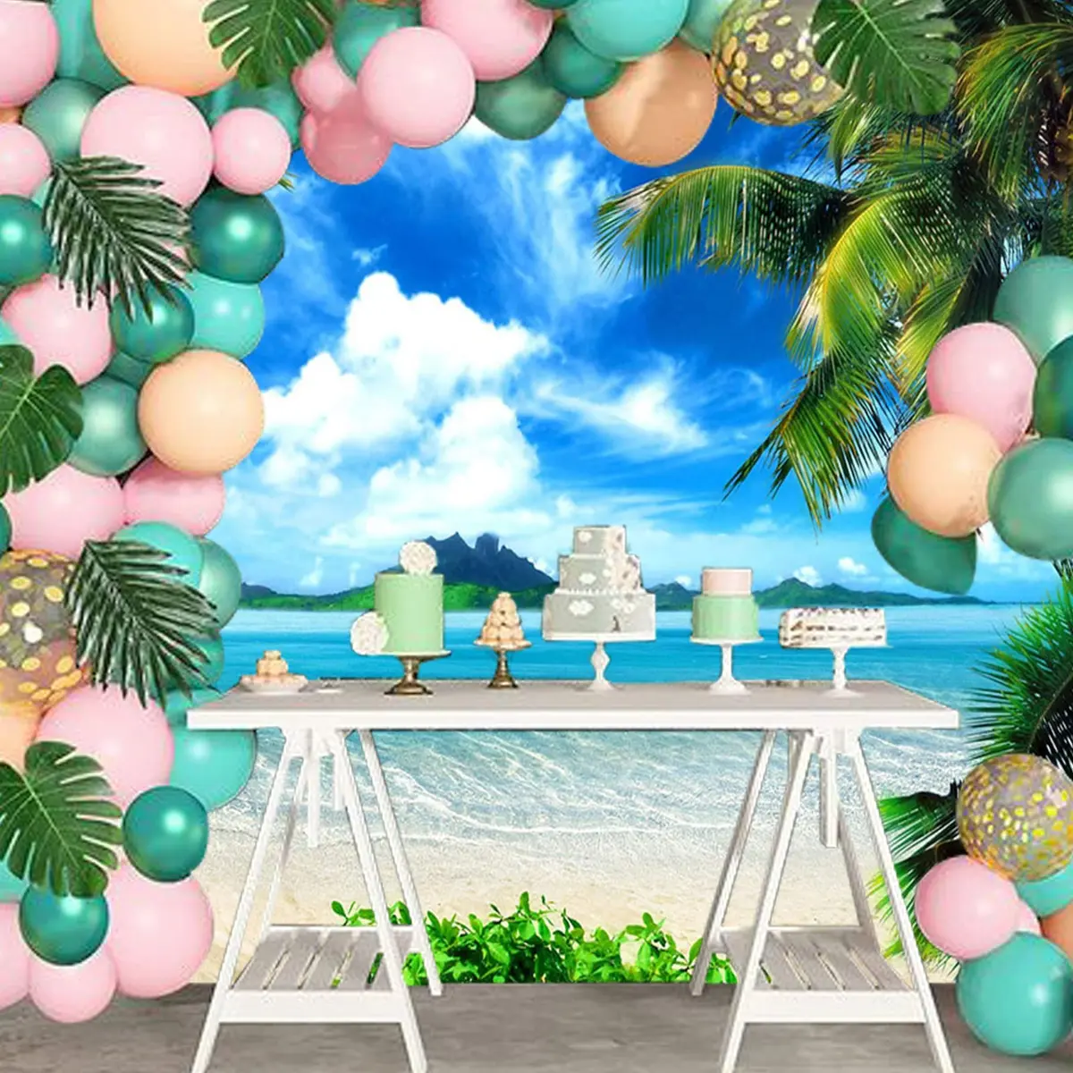 MAQTT Hawaiian Tropic Palm Tree Beach Ocean Blue Sky Backdrop 300x240 CM (10x8 FT) | Vibrant Polyester Photo Background - view 3