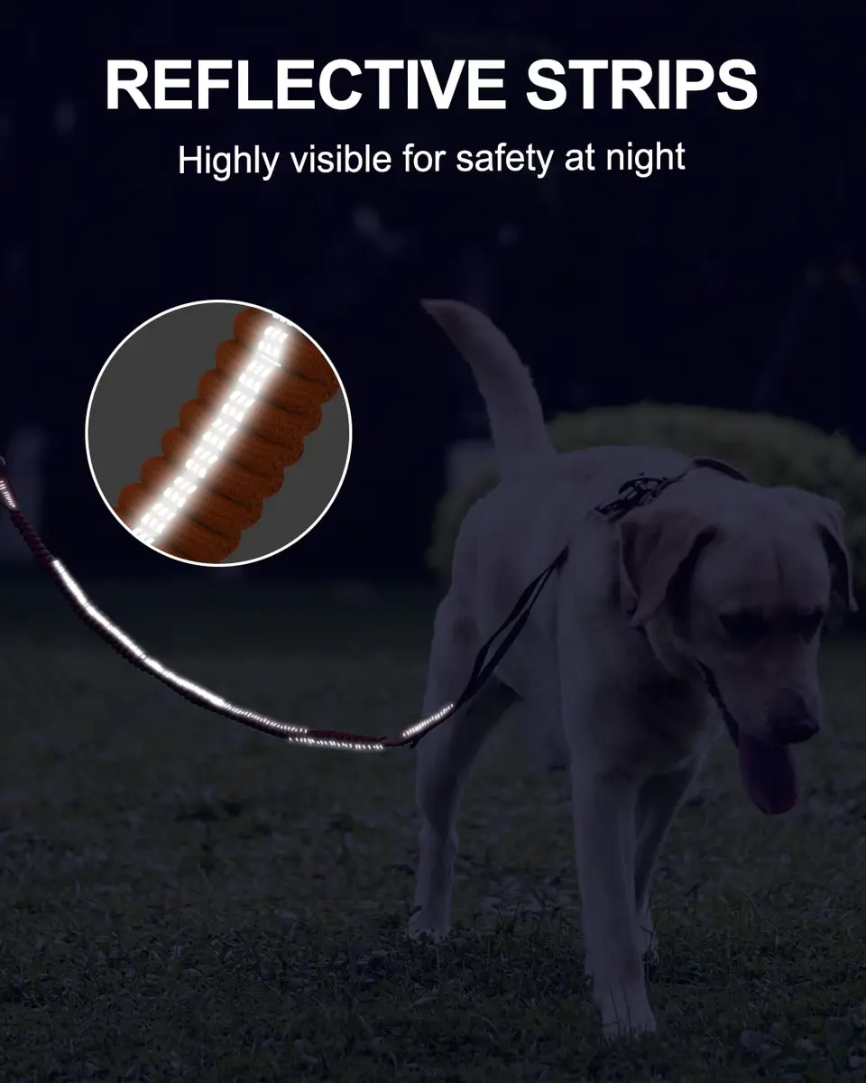 Joytale Tactical Dog Leash 6 ft | Shock Absorbing No Pull, Orange, Heavy Duty, Reflective, Dual Handles, Car Seatbelt Clip - view 6