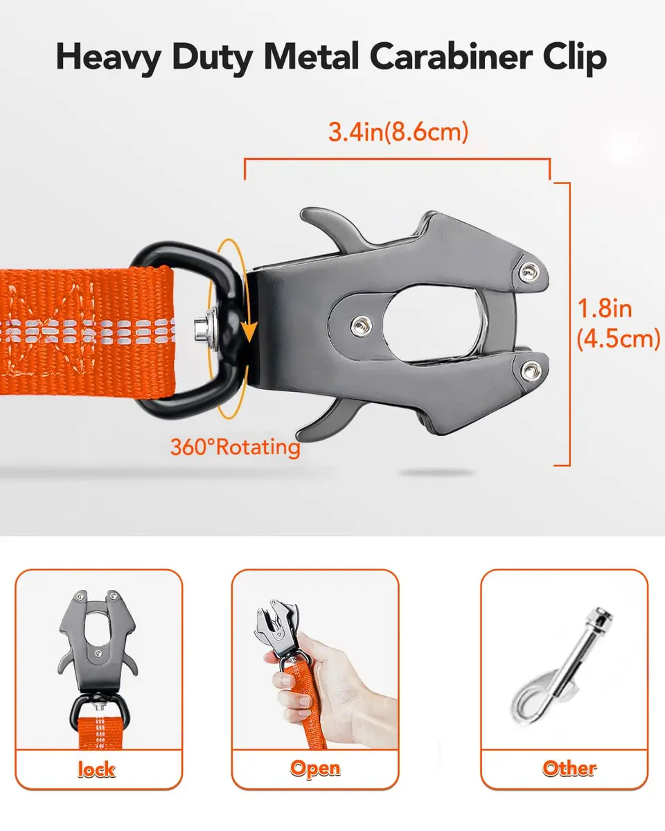 Joytale Tactical Dog Leash 6 ft | Shock Absorbing No Pull, Orange, Heavy Duty, Reflective, Dual Handles, Car Seatbelt Clip - view 2