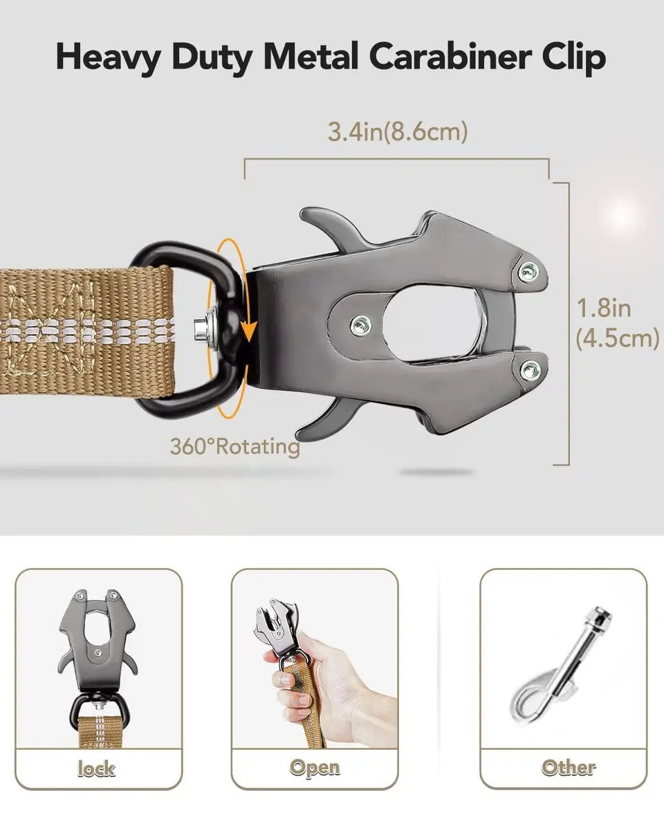 Joytale Tactical Bungee Dog Leash 4FT-6FT | Shock Absorbing No Pull, Coyote Brown - view 2