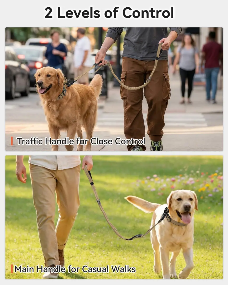Joytale Tactical Bungee Dog Leash 4FT-6FT | Shock Absorbing No Pull, Coyote Brown - view 4