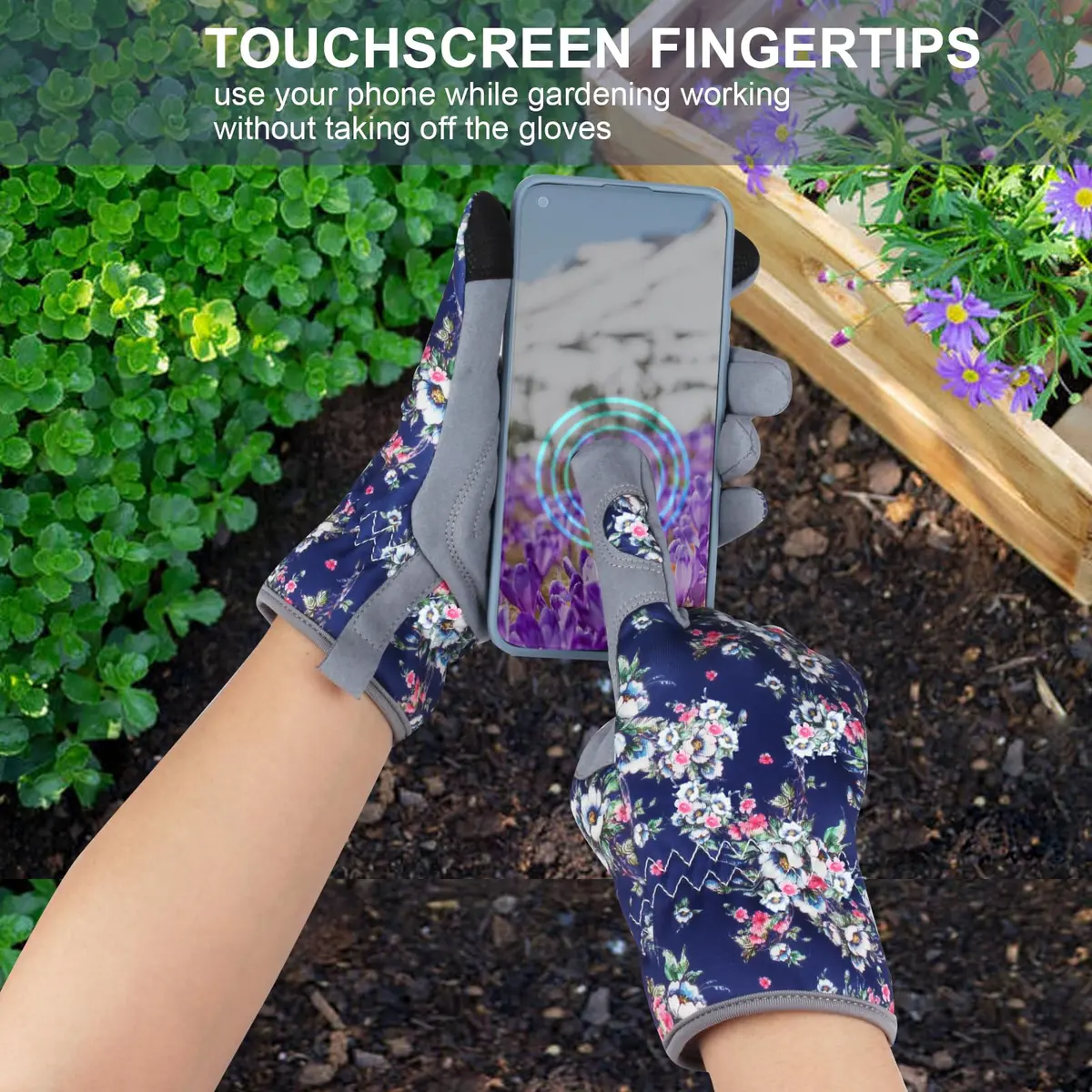 MERTURN Leather Gardening Gloves for Women Garden Gloves Thorn Proof Touch Screen Design Heavy Duty Yard Working Gloves for Planting, Digging, Pruning, L - view 6