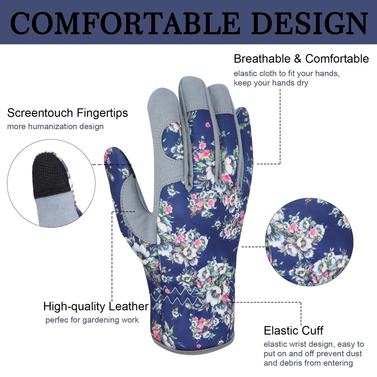 MERTURN Leather Gardening Gloves for Women Garden Gloves Thorn Proof Touch Screen Design Heavy Duty Yard Working Gloves for Planting, Digging, Pruning, L - view 3