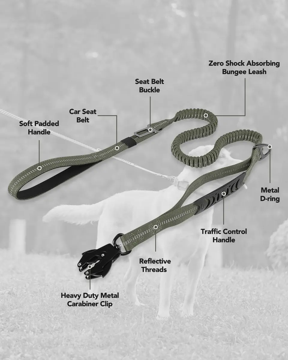 Joytale Tactical Bungee Dog Leash, Shock Absorbing No Pull, Army Green | Heavy Duty Control for Large Dogs - view 7