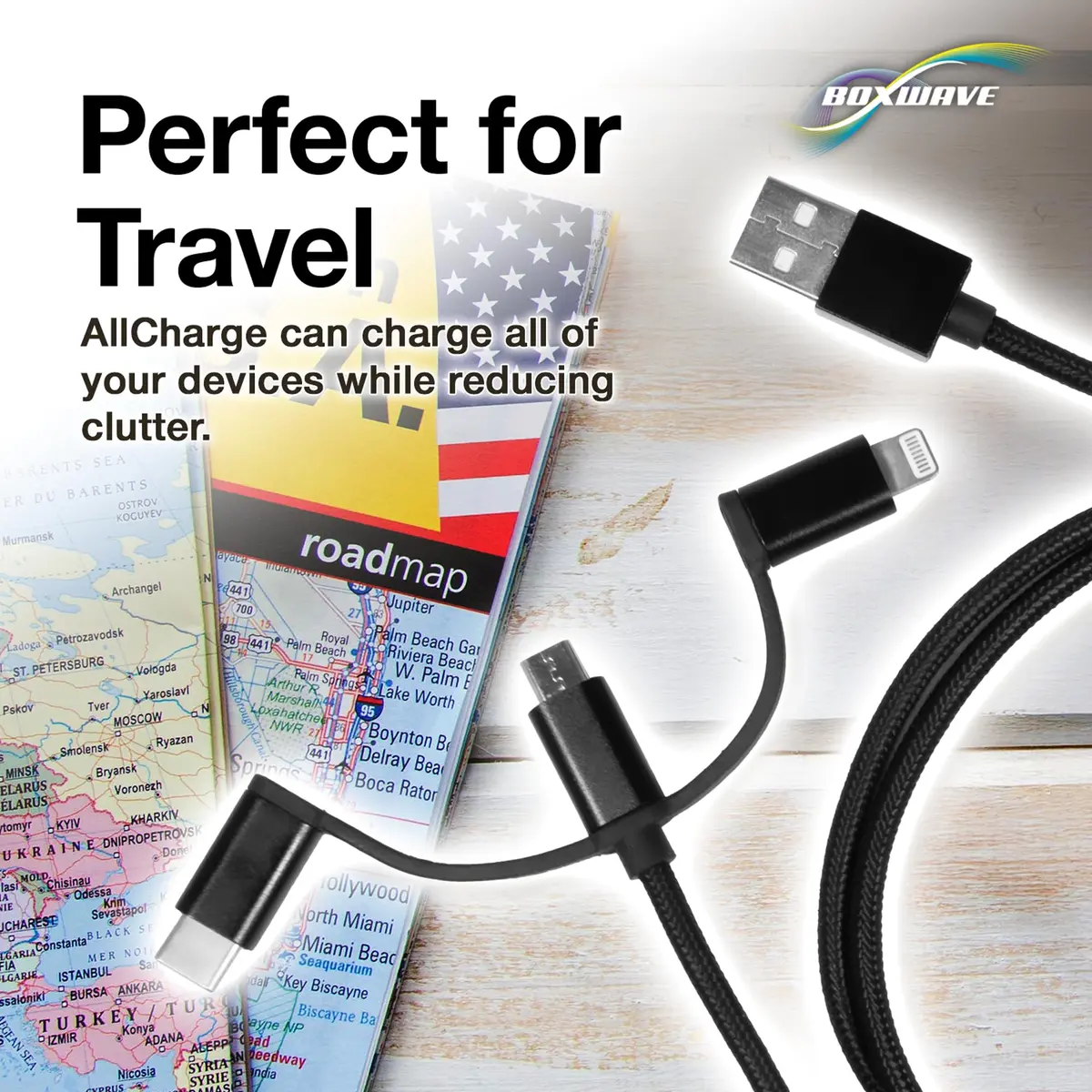 BoxWave AllCharge 3-in-1 USB C & Micro USB Cable 100cm | Compatible with Sony Walkman NW-A306 - view 5