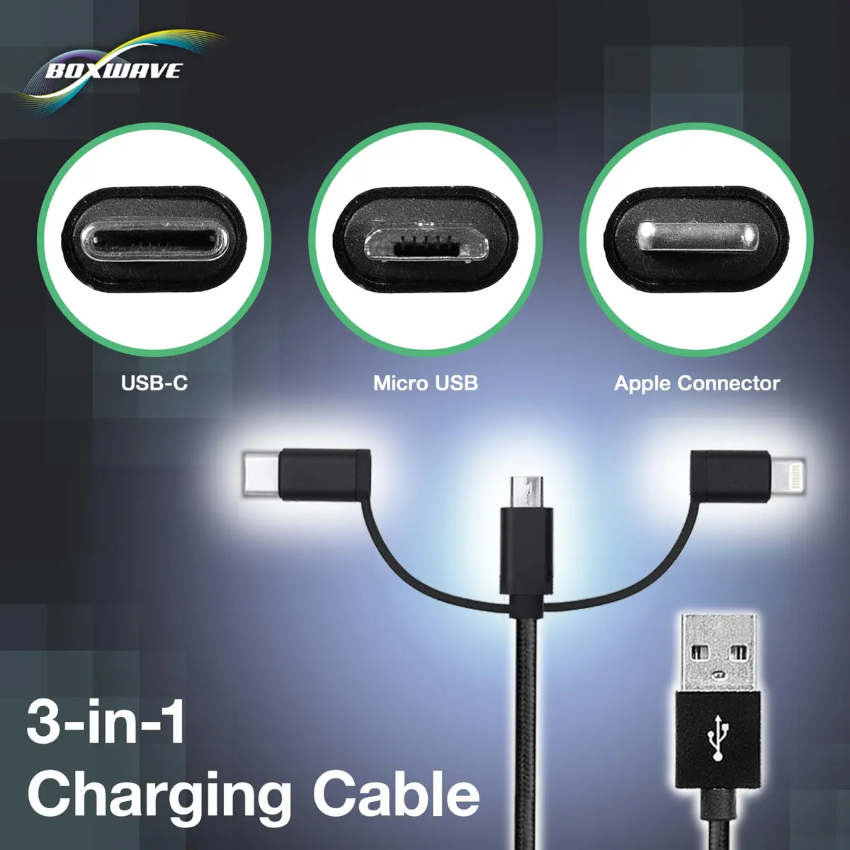 BoxWave AllCharge 3-in-1 USB C & Micro USB Cable 100cm | Compatible with Sony Walkman NW-A306 - view 3