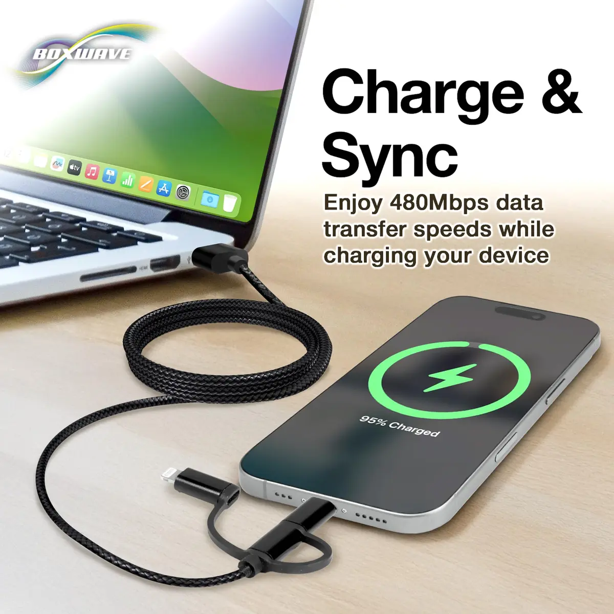 BoxWave AllCharge 3-in-1 USB C & Micro USB Cable 100cm | Compatible with Sony Walkman NW-A306 - view 4