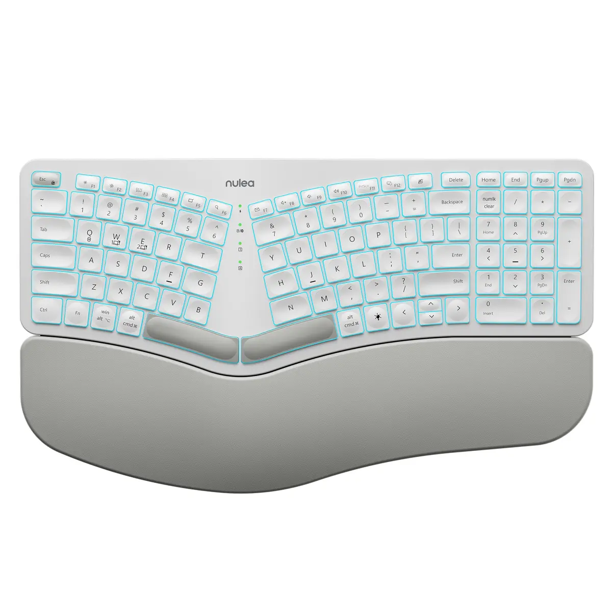Nulea RT05 Wireless Ergonomic Keyboard | Split Design with Wrist Rest, Bluetooth & USB-C Charging, 7-Color Backlight, Compatible with Windows & Mac - main product image