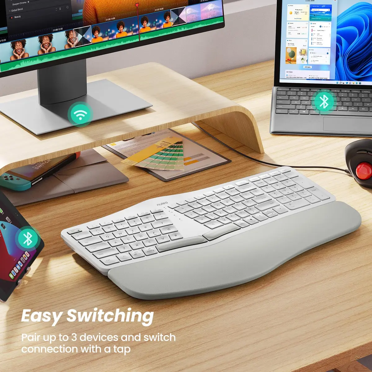 Nulea RT05 Wireless Ergonomic Keyboard | Split Design with Wrist Rest, Bluetooth & USB-C Charging, 7-Color Backlight, Compatible with Windows & Mac - view 7