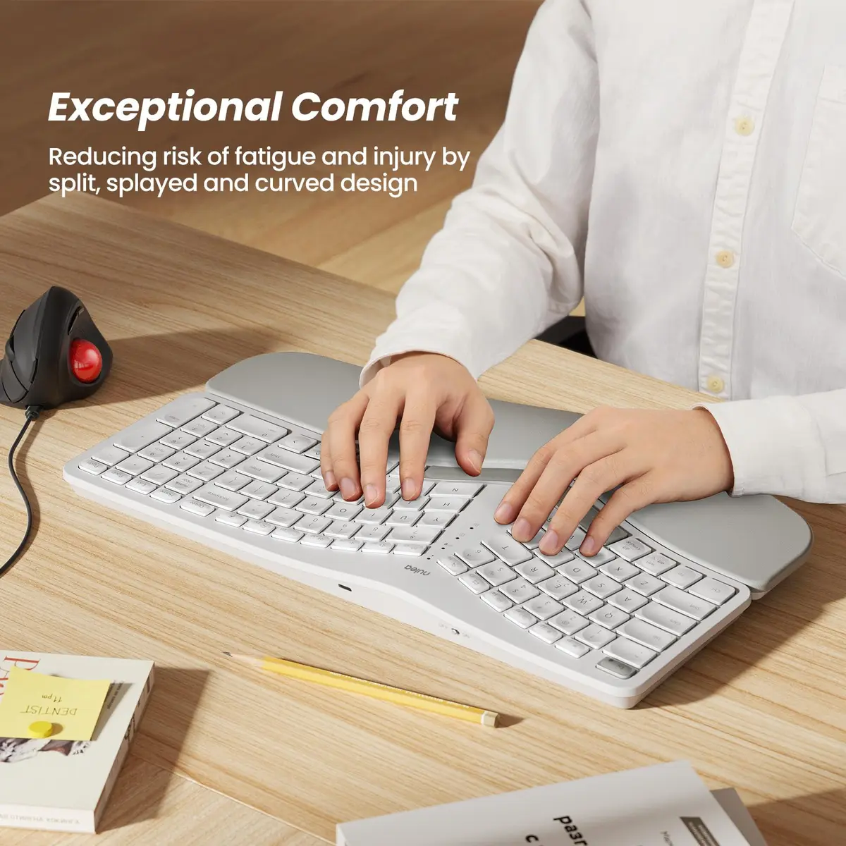 Nulea RT05 Wireless Ergonomic Keyboard | Split Design with Wrist Rest, Bluetooth & USB-C Charging, 7-Color Backlight, Compatible with Windows & Mac - view 2