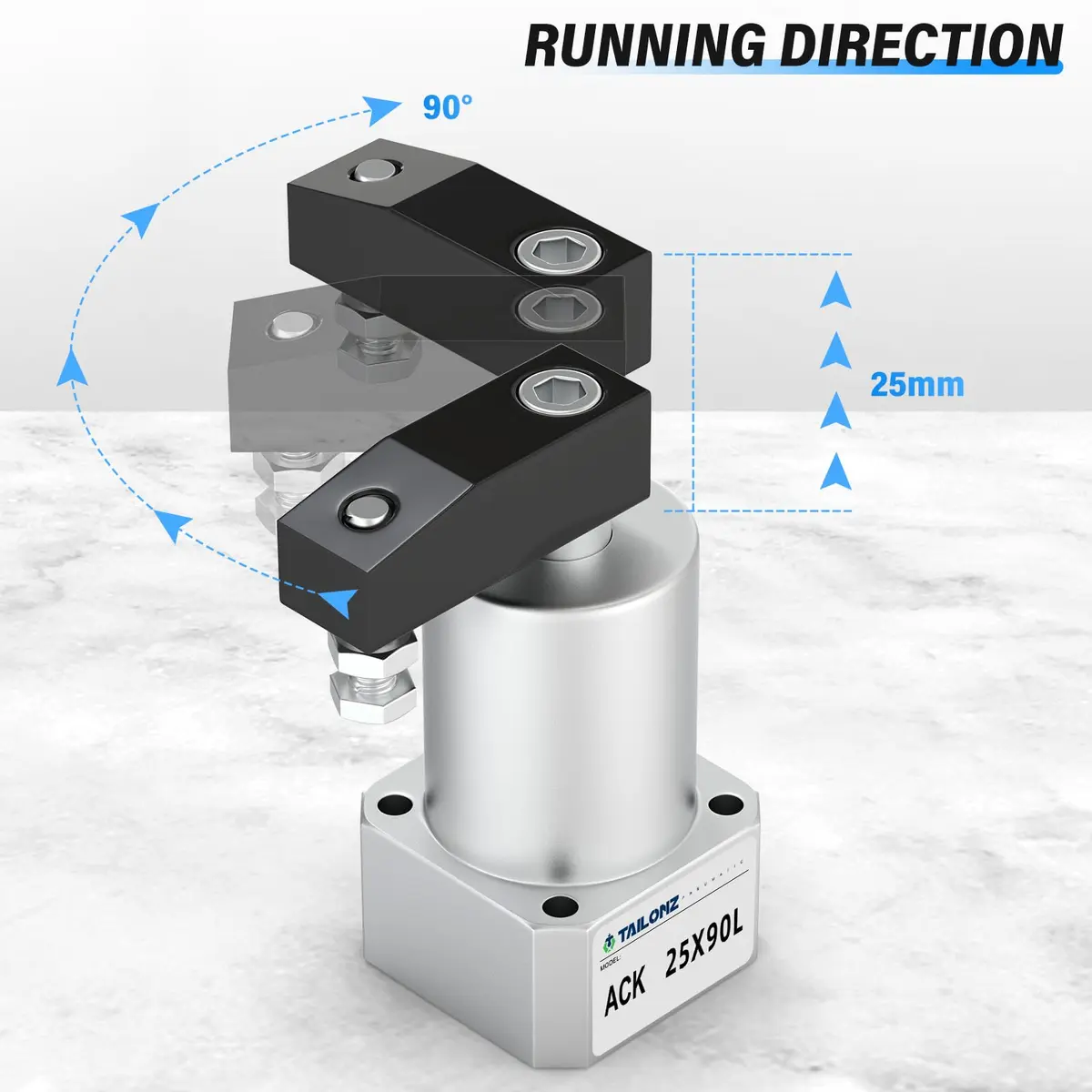 TAILONZ PNEUMATIC Left-Turn Cylinder 20mm Bore | 90° Rotation, Aluminum Alloy, Double Action, 0-1.5Mpa - view 5