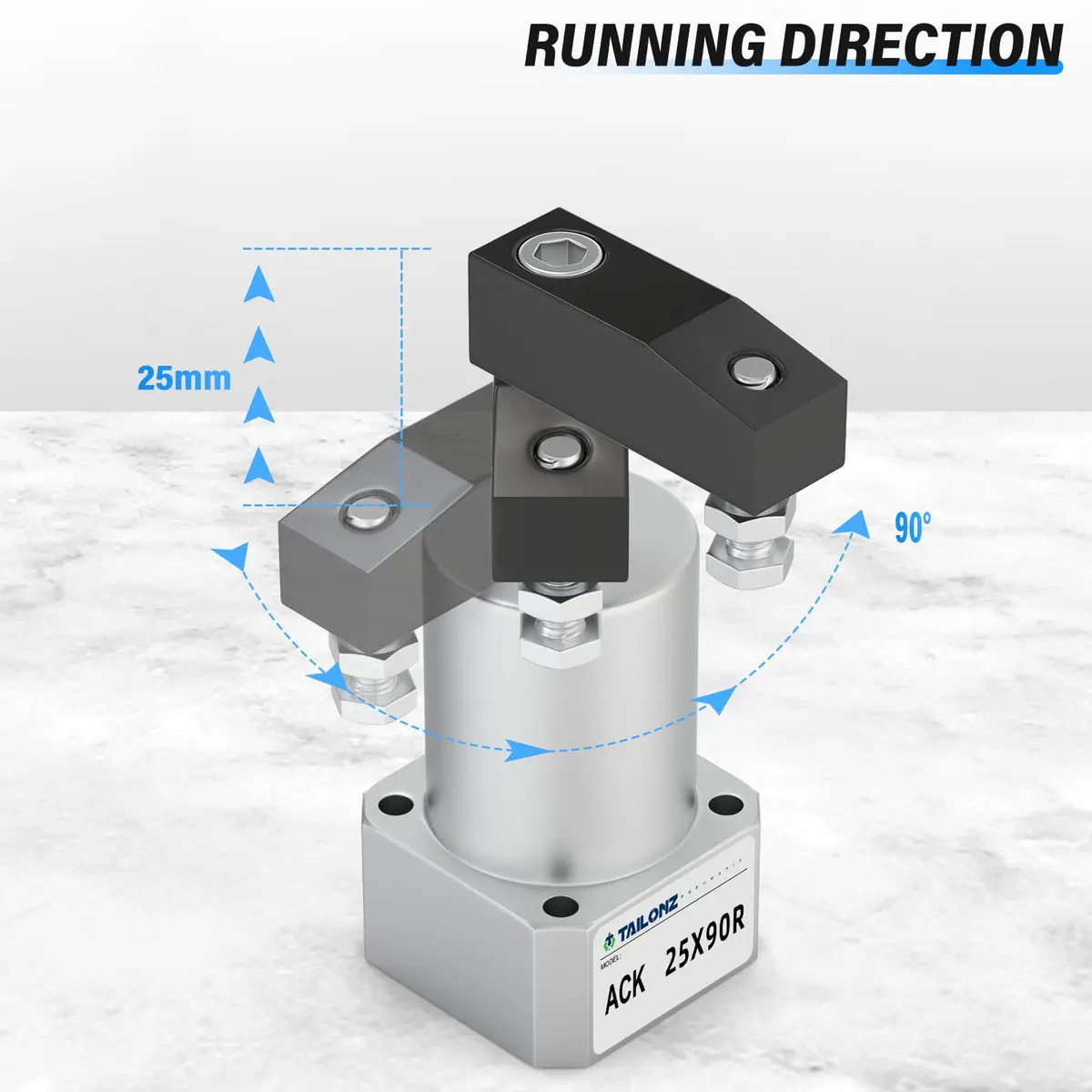 TAILONZ PNEUMATIC Rotary Air Cylinder ACK25×90R 20mm Bore 90 Degree Rotation | Double Acting Pneumatic Actuator - view 5