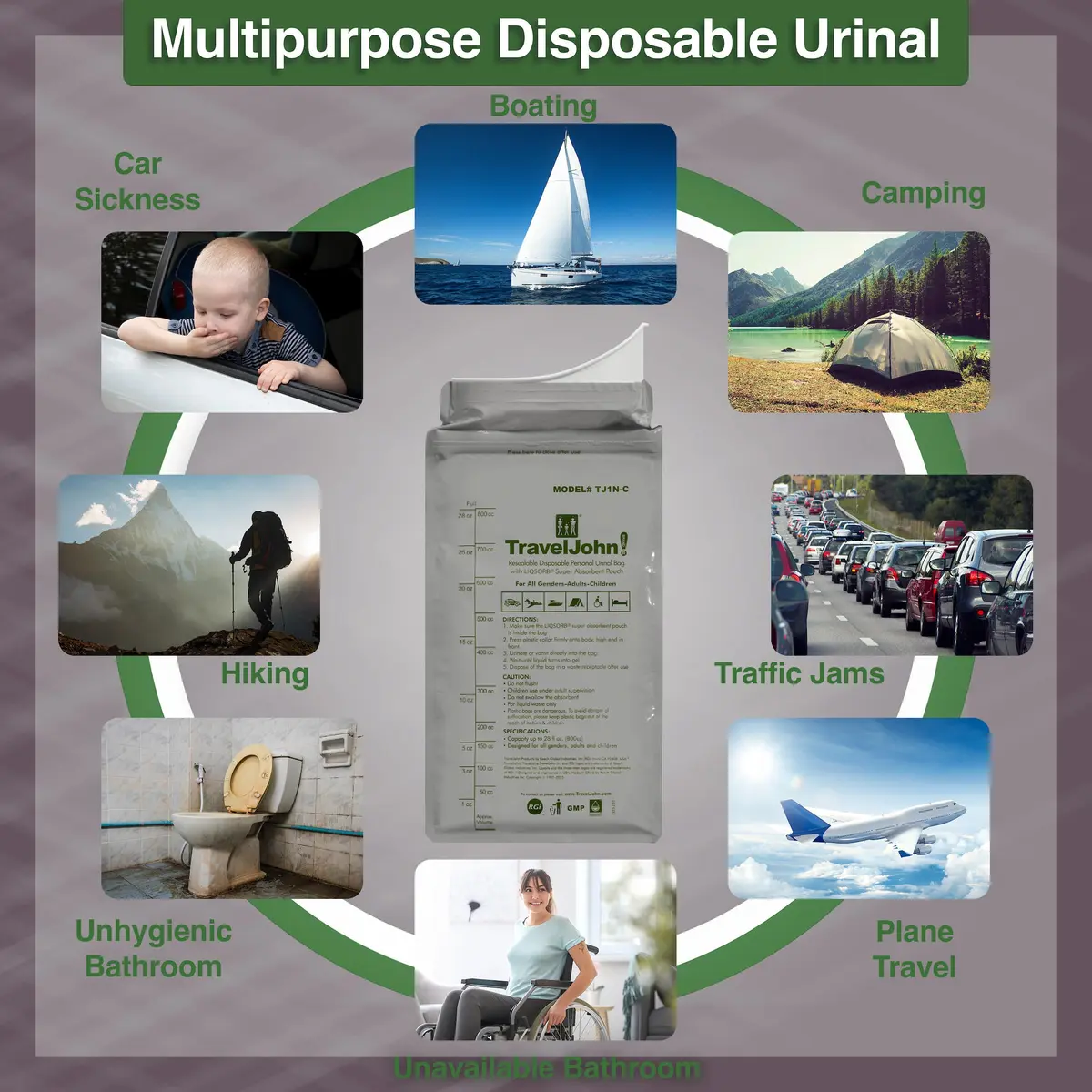 TravelJohn Resealable Disposable Urinal Bags 28oz | Odorless, Leakproof, Reusable for Travel & Camping - view 6