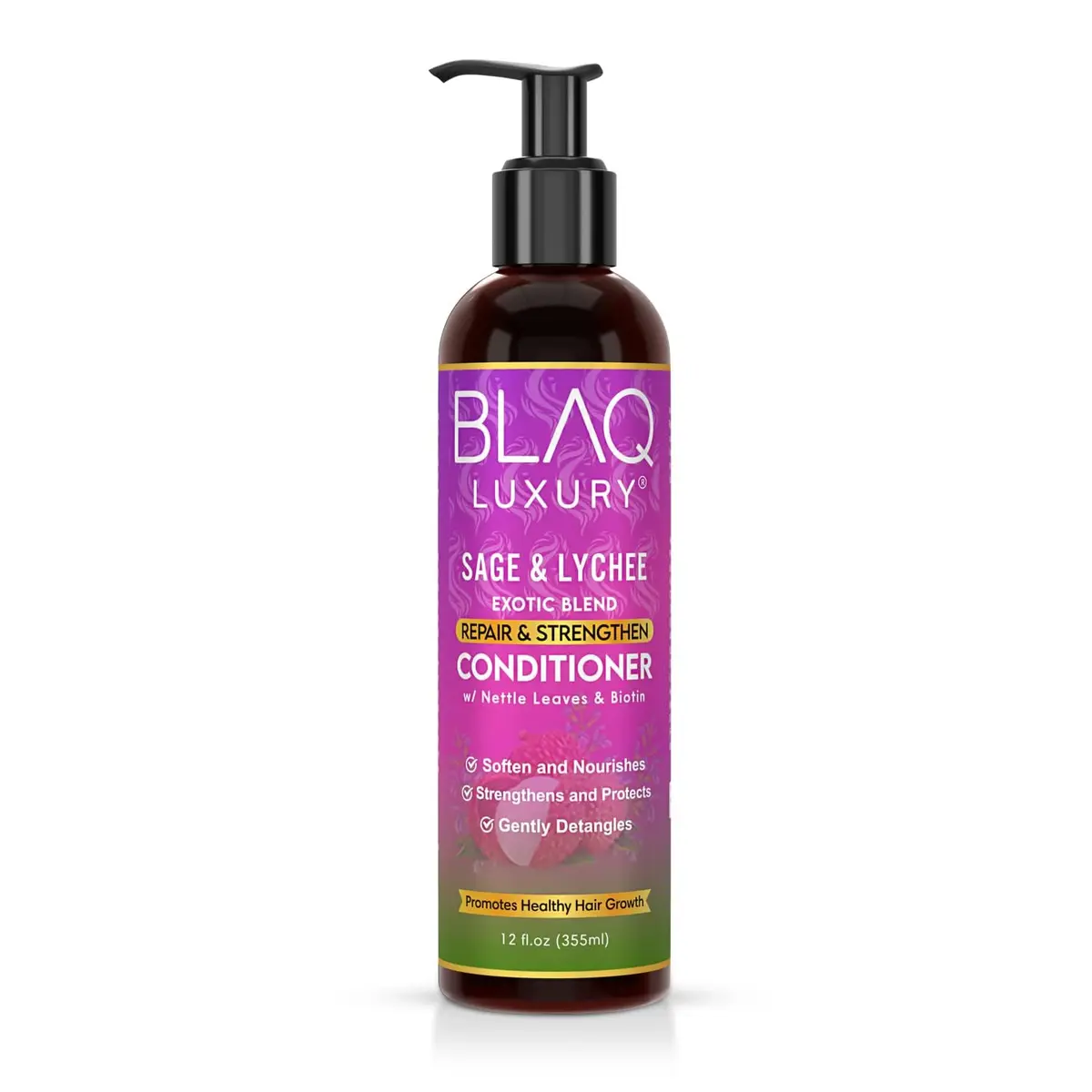 Blaq Luxury Sage and Lychee Repair & Strength Conditioner – Nourishing Biotin & Nettle Formula for Strong, Healthy Hair (12oz) - main product image