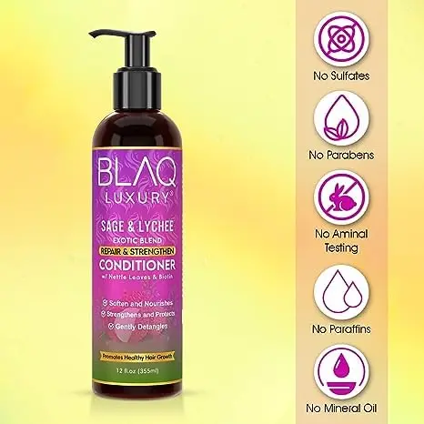 Blaq Luxury Sage and Lychee Repair & Strength Conditioner – Nourishing Biotin & Nettle Formula for Strong, Healthy Hair (12oz) - view 4
