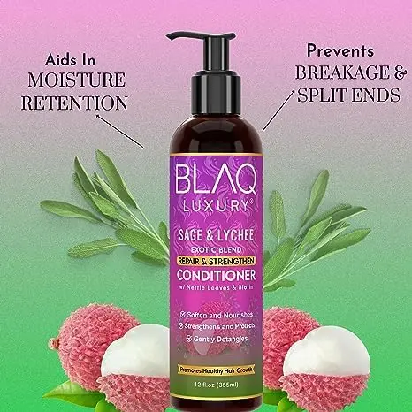 Blaq Luxury Sage and Lychee Repair & Strength Conditioner – Nourishing Biotin & Nettle Formula for Strong, Healthy Hair (12oz) - view 8