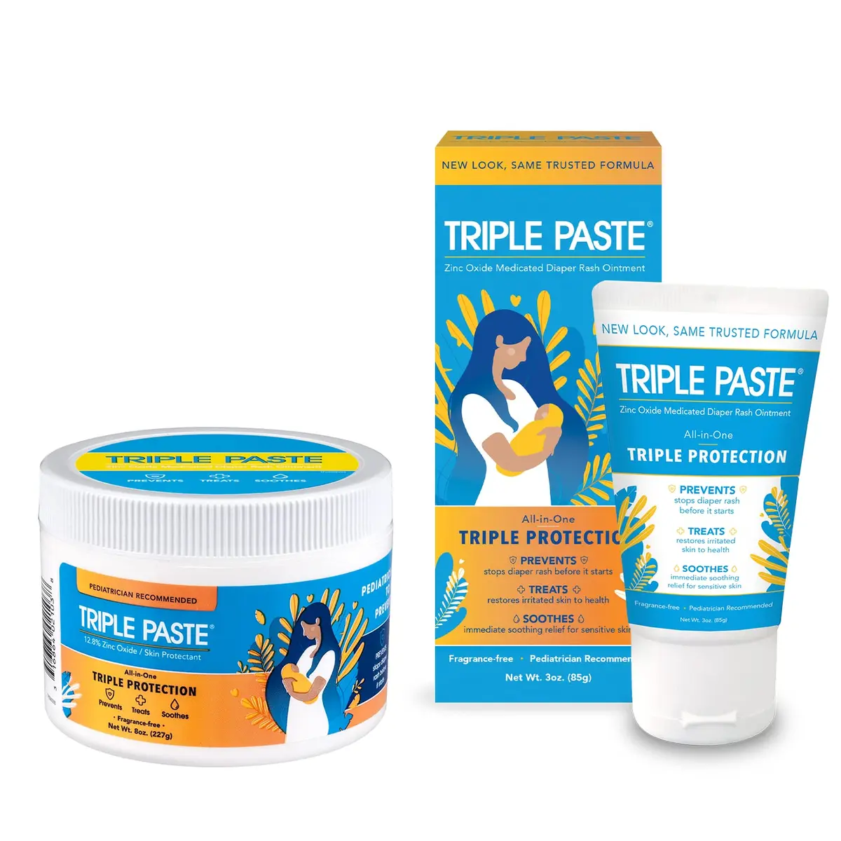 Triple Paste Diaper Rash Cream Bundle, 8 oz Tub & 3 oz Tube | Zinc Oxide & Oat Extract for Sensitive Baby Skin - main product image