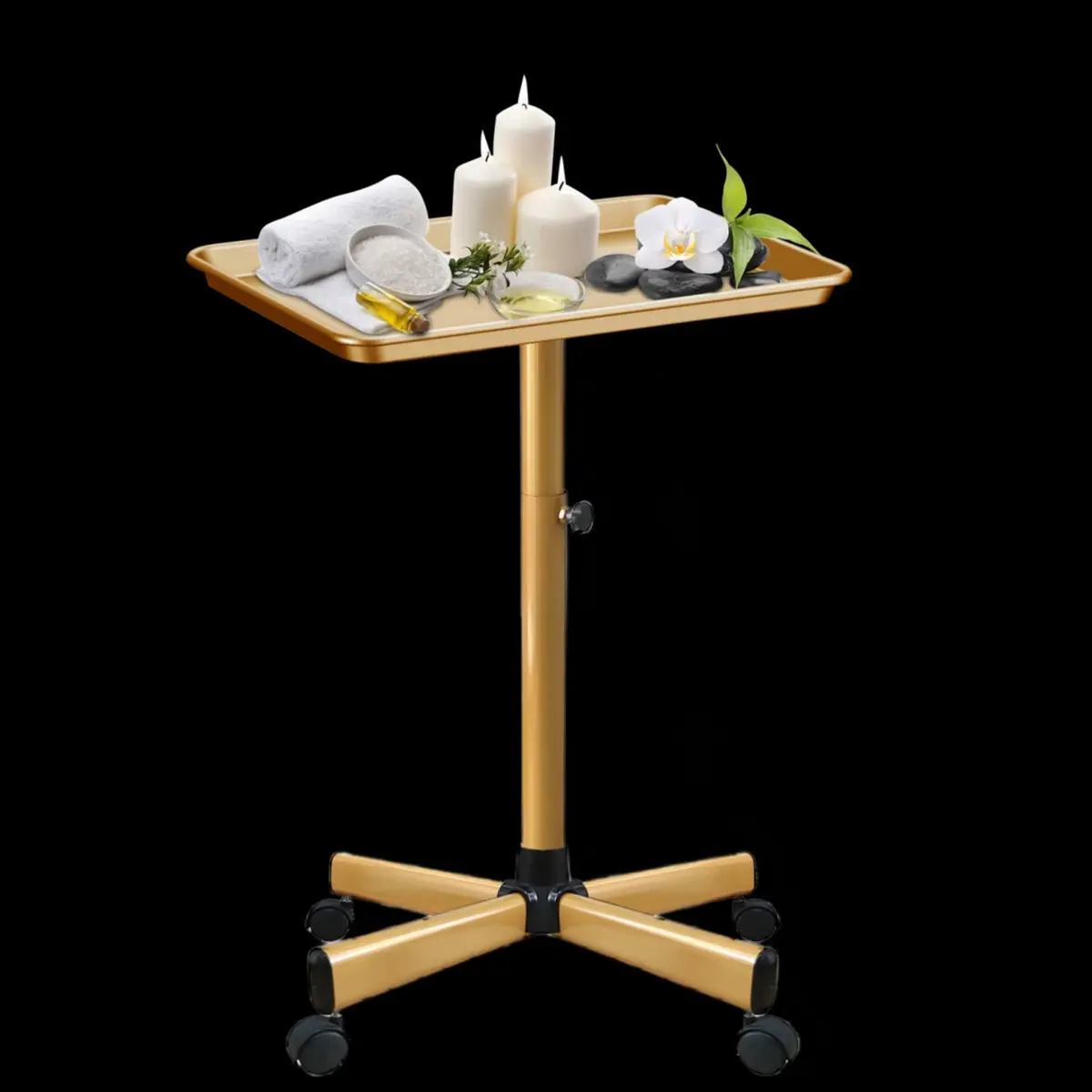 Chetunju Colden Salon Tray, Adjustable Height Rolling Cart with Wheels, Gold - view 6