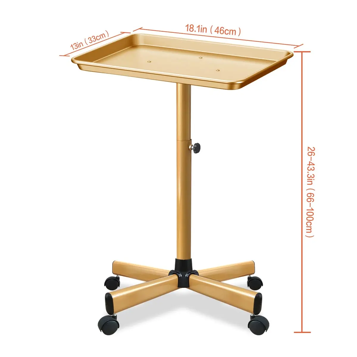 Chetunju Colden Salon Tray, Adjustable Height Rolling Cart with Wheels, Gold - view 8