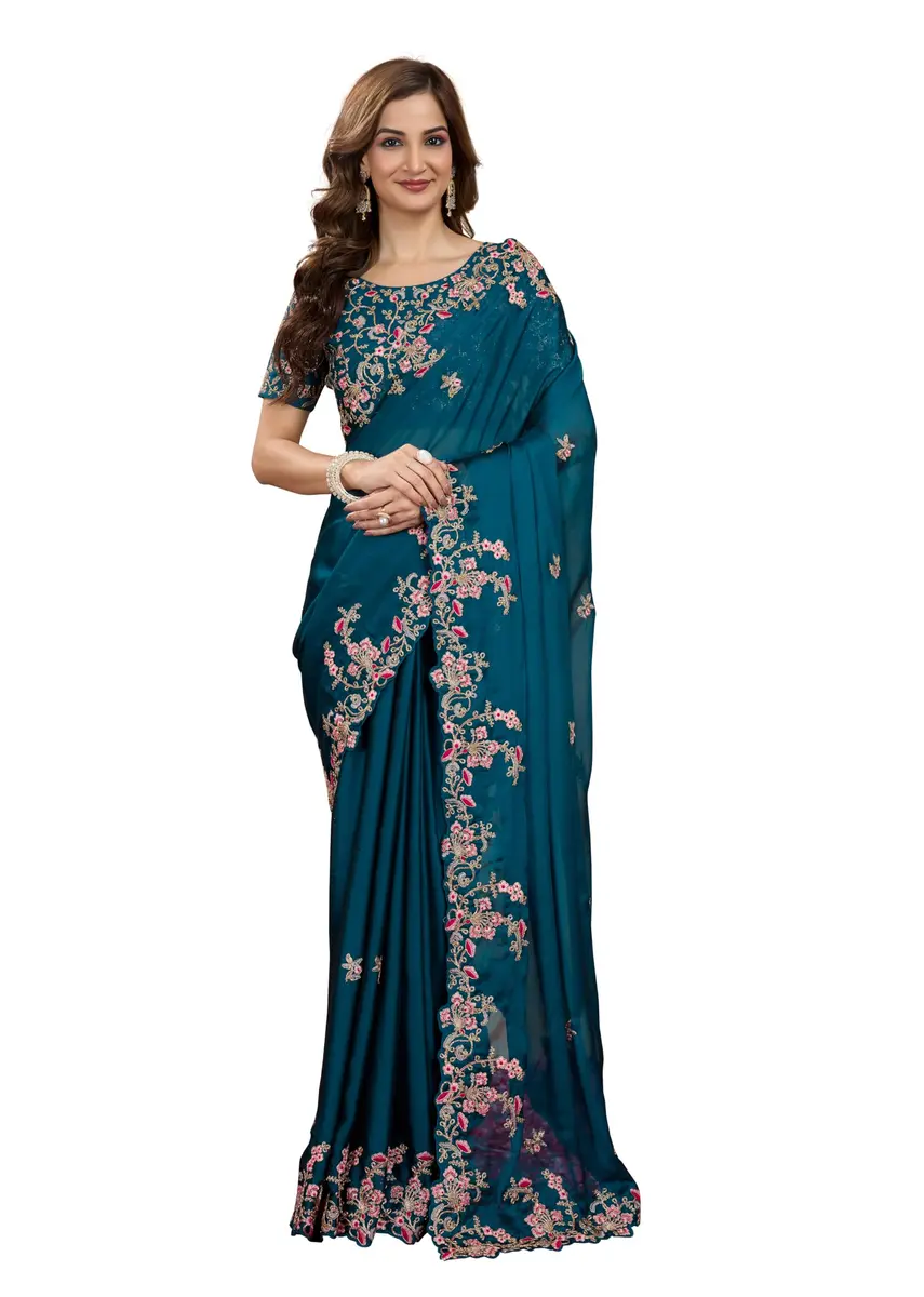TRENDMALLS Women's Rangoli Silk Heavy Embroidered Saree-K954-Morpeach | Ethnic Wedding & Party Wear - main product image