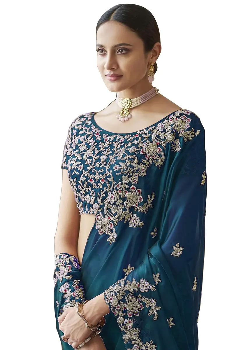 TRENDMALLS Women's Rangoli Silk Heavy Embroidered Saree-K954-Morpeach | Ethnic Wedding & Party Wear - view 4