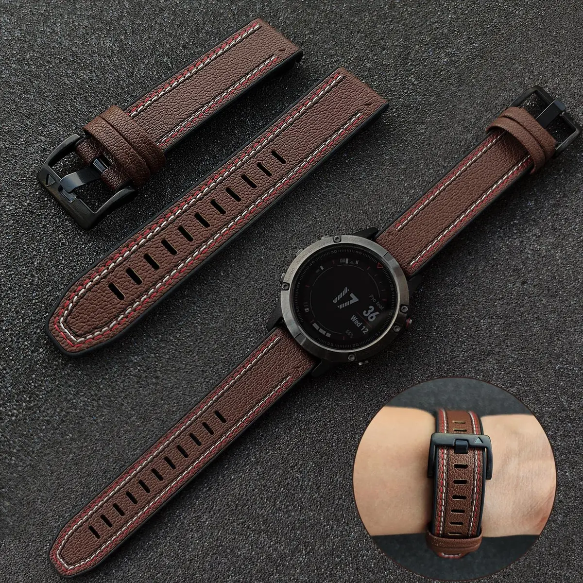Abanen Quick Fit 26mm Watch Band for Garmin Fenix 7X/6X/5X, Fiber Leather & Silicone | Breathable & Elegant - view 5