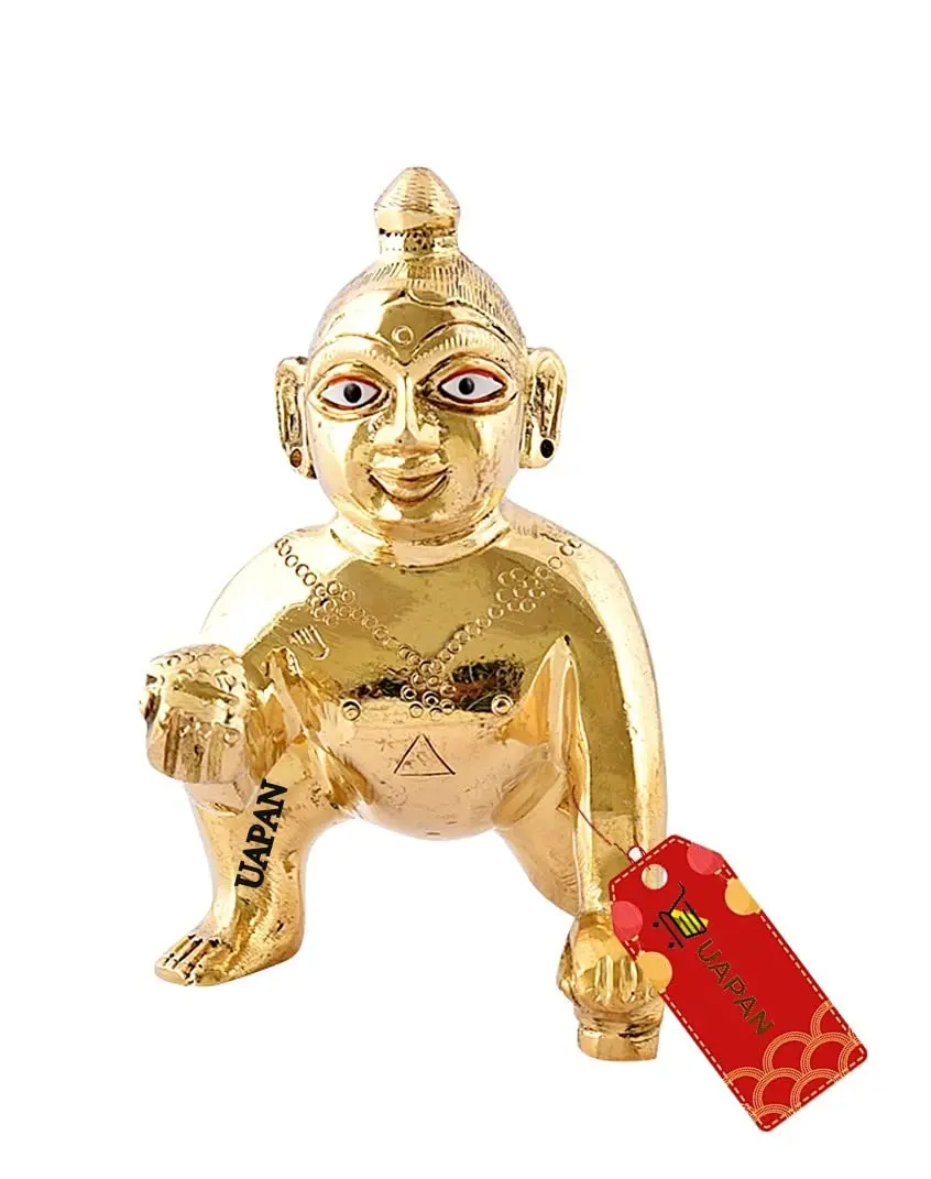 UAPAN Brass Laddu Gopal Idol 20 CM (7.87 in) 2 kg (4.4 lb) | Antique Gold Finish for Pooja Mandir - main product image