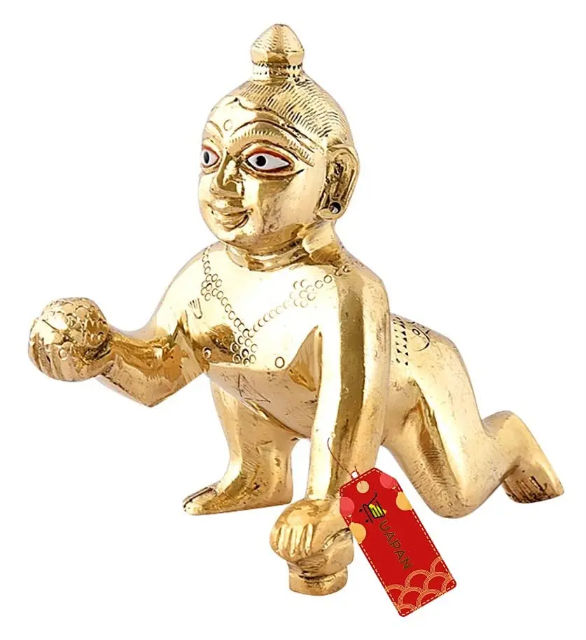 UAPAN Brass Laddu Gopal Idol 20 CM (7.87 in) 2 kg (4.4 lb) | Antique Gold Finish for Pooja Mandir - view 5
