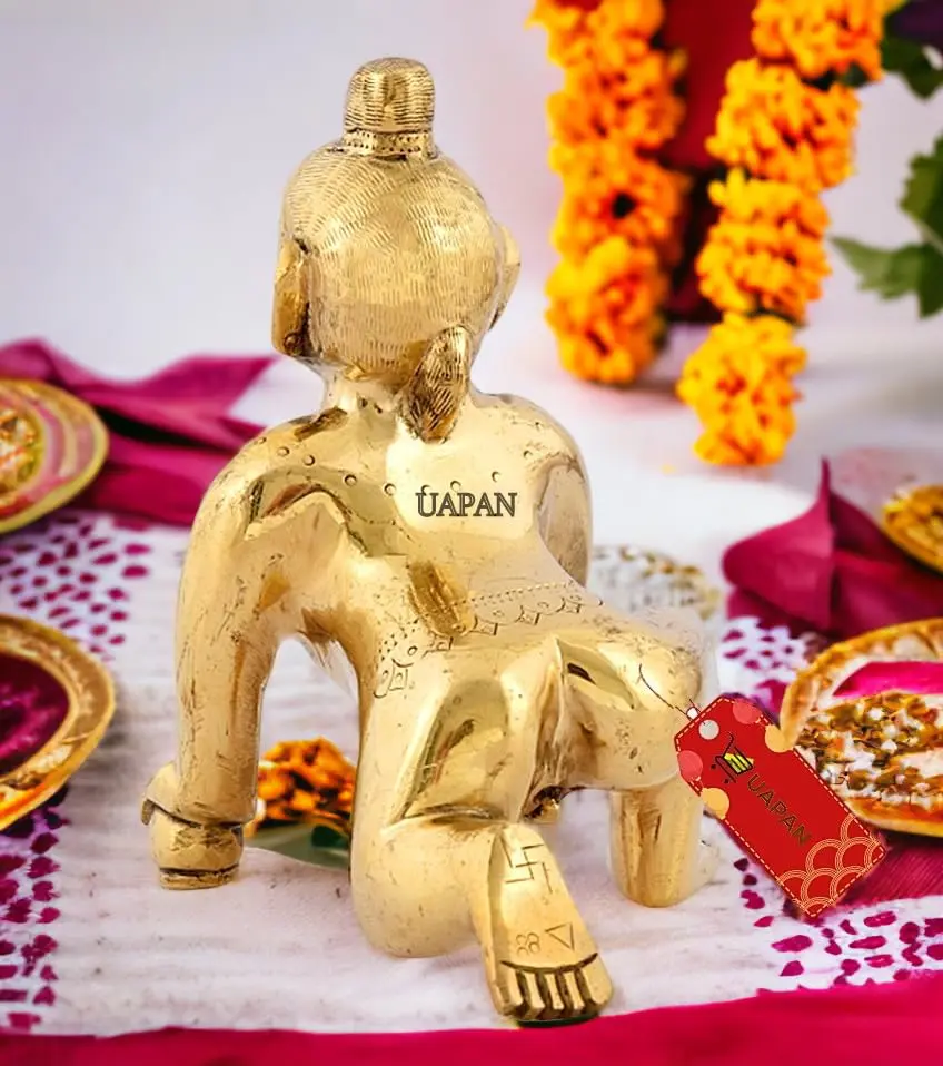 UAPAN Brass Laddu Gopal Idol 20 CM (7.87 in) 2 kg (4.4 lb) | Antique Gold Finish for Pooja Mandir - view 6