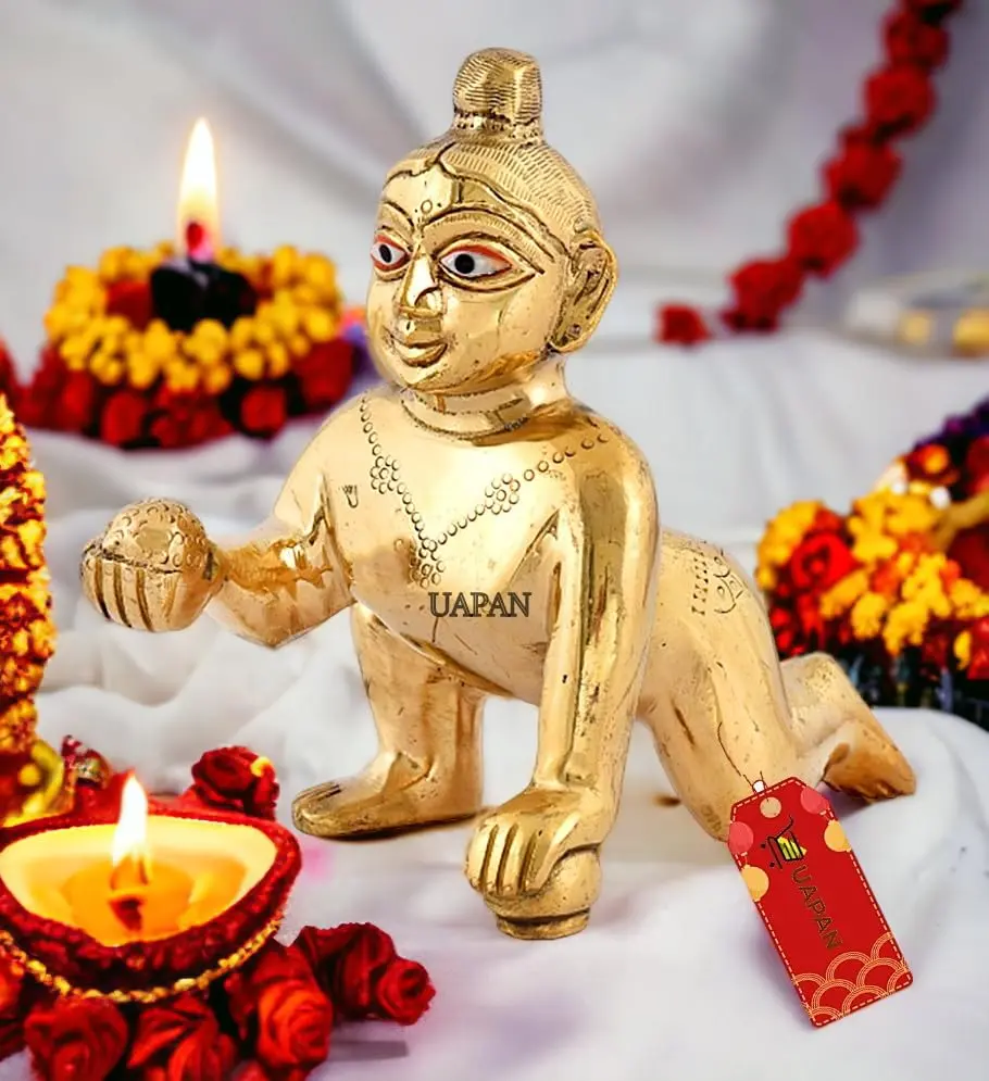 UAPAN Brass Laddu Gopal Idol 20 CM (7.87 in) 2 kg (4.4 lb) | Antique Gold Finish for Pooja Mandir - view 3