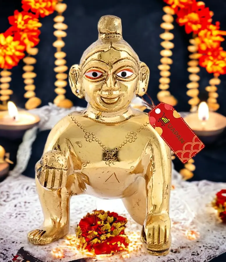 UAPAN Brass Laddu Gopal Idol 20 CM (7.87 in) 2 kg (4.4 lb) | Antique Gold Finish for Pooja Mandir - view 4