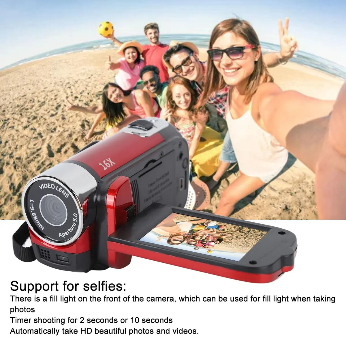Yoidesu Red Camcorder 1080p HD Video Camera | 16MP 16X Zoom Digital Video Recorder - view 3