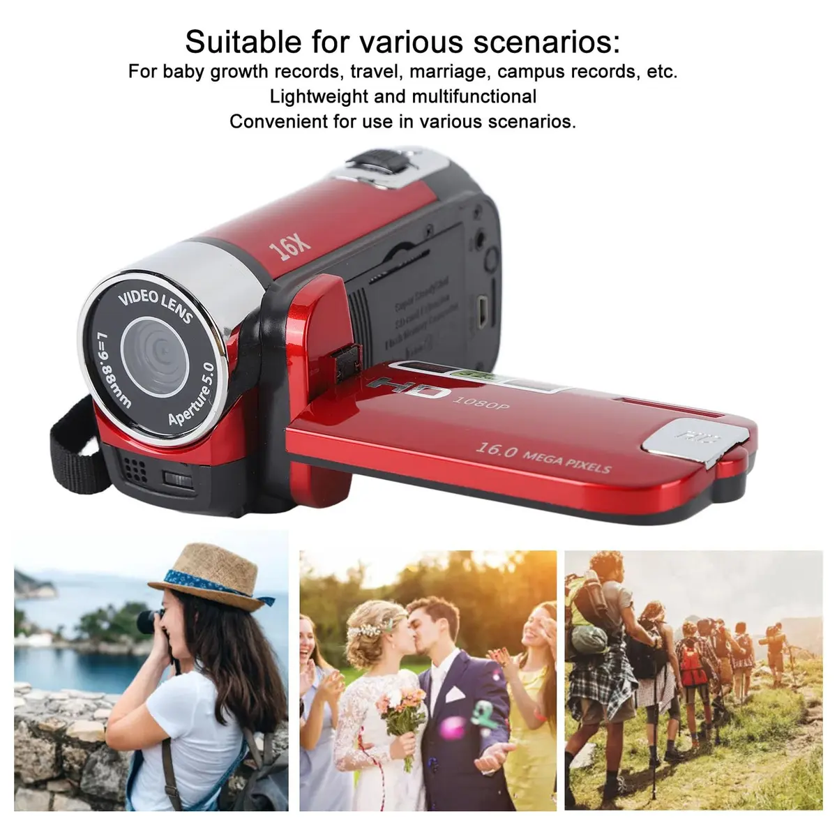 Yoidesu Red Camcorder 1080p HD Video Camera | 16MP 16X Zoom Digital Video Recorder - main product image
