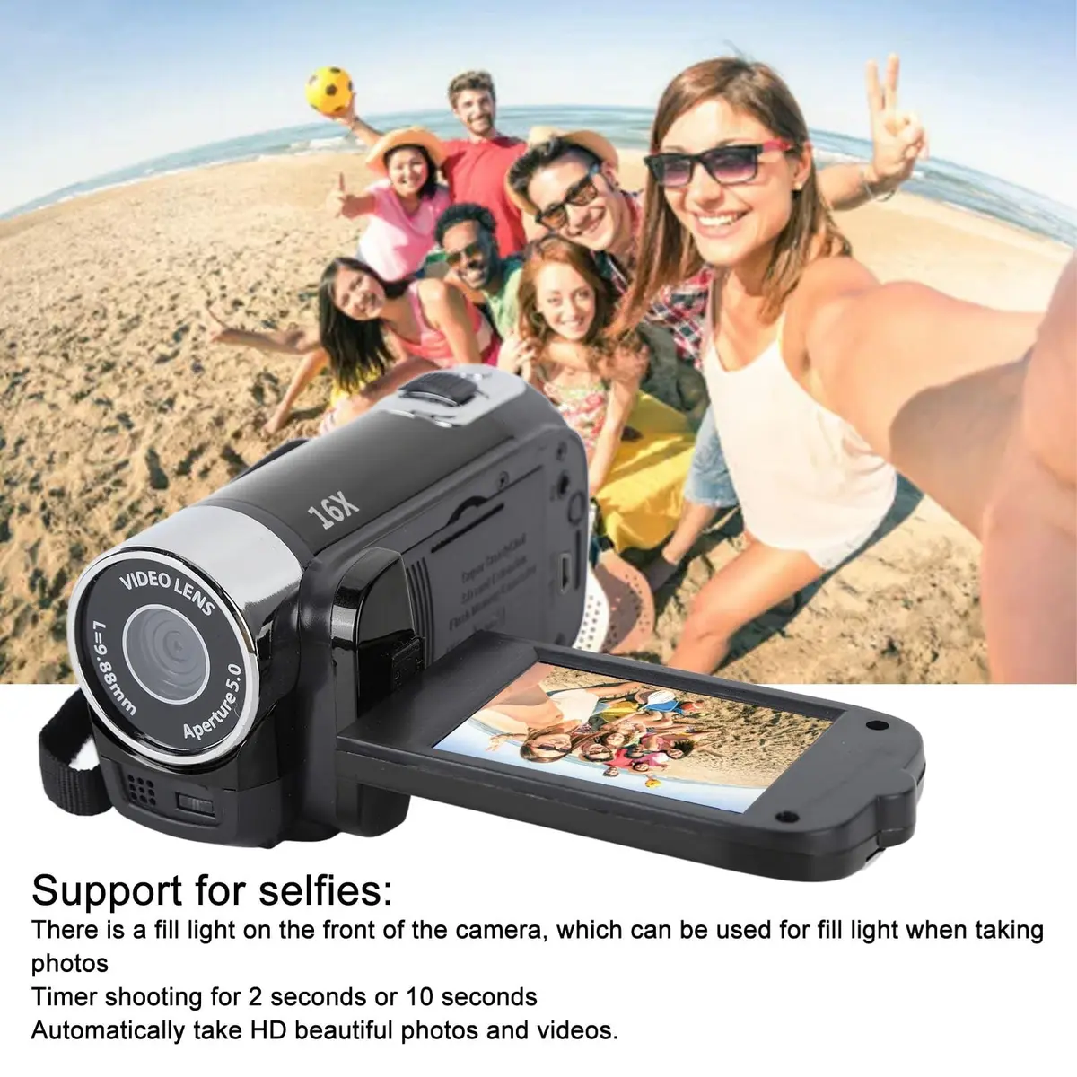 Yoidesu Black Camcorder 2.7in 1080P 16MP | Vlogging Recorder with 16X Zoom - main product image