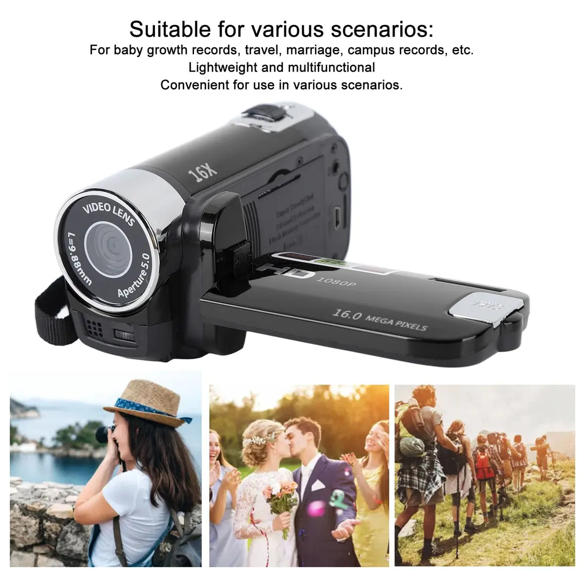 Yoidesu Black Camcorder 2.7in 1080P 16MP | Vlogging Recorder with 16X Zoom - view 2