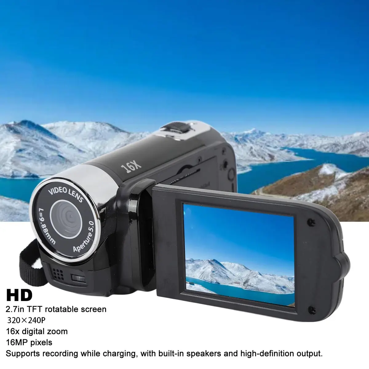 Yoidesu Black Camcorder 2.7in 1080P 16MP | Vlogging Recorder with 16X Zoom - view 3