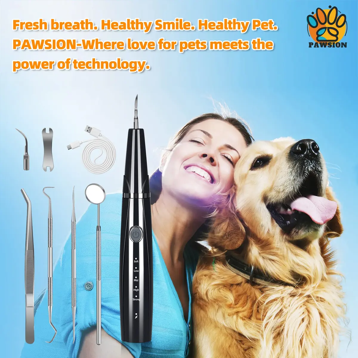 PAWSION Ultrasonic Pet Tooth Cleaner Kit 5 Modes | Safe Electric Tartar & Stain Remover for Dogs & Cats - view 7