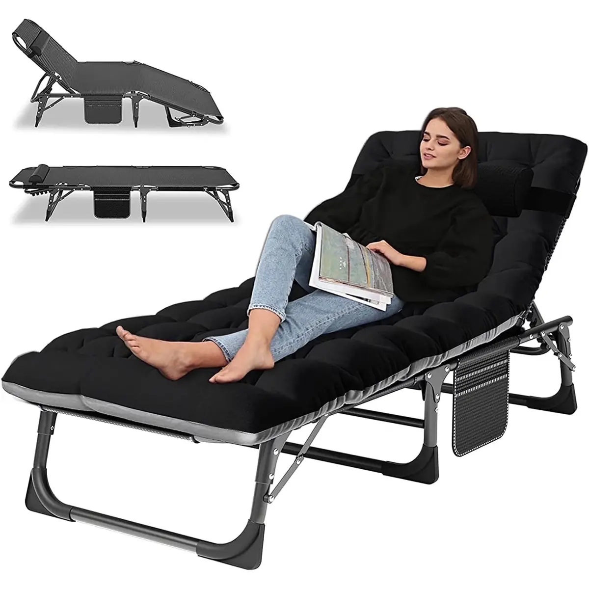Slsy Folding Camping Cot for Adults | Adjustable 5-Position Outdoor Bed with Removable Pad - main product image