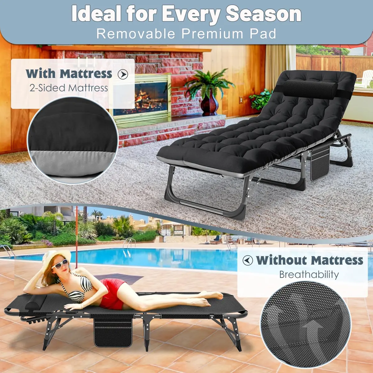 Slsy Folding Camping Cot for Adults | Adjustable 5-Position Outdoor Bed with Removable Pad - view 5