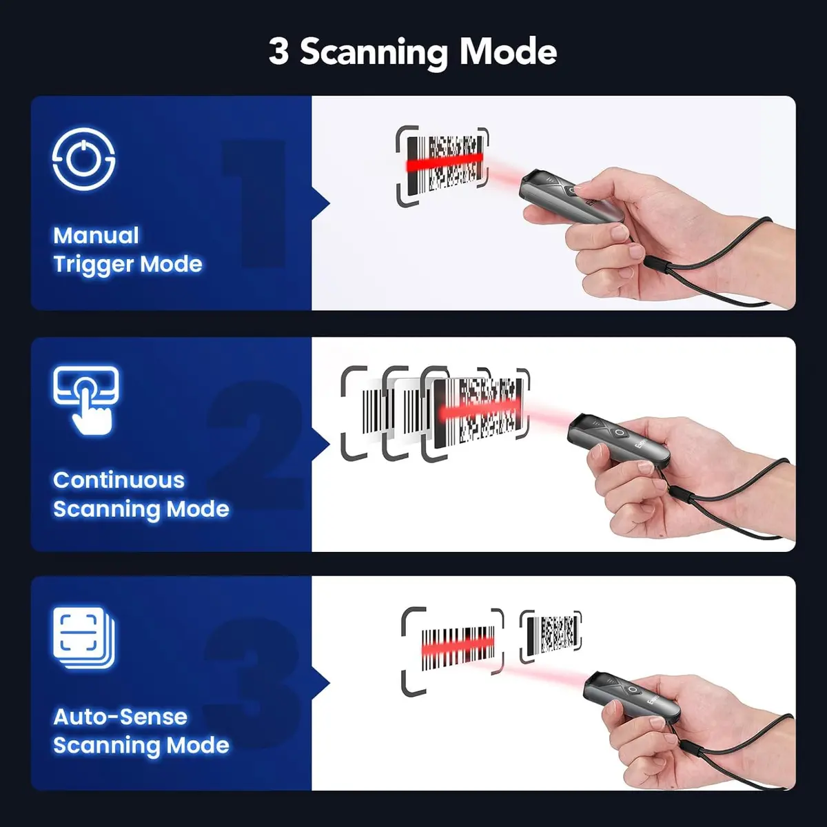 Eyoyo 2-Pack Bluetooth Barcode Scanner 3.5*1.18*0.78 Inch | Portable 2D & 1D Wireless - view 5